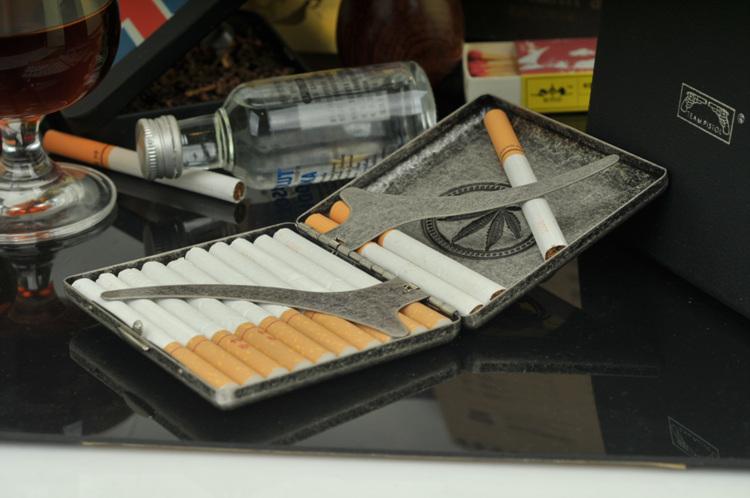 正品双枪烟盒 327麻叶 20支装烟盒 个性创意仿古银烟盒 烟夹 烟具