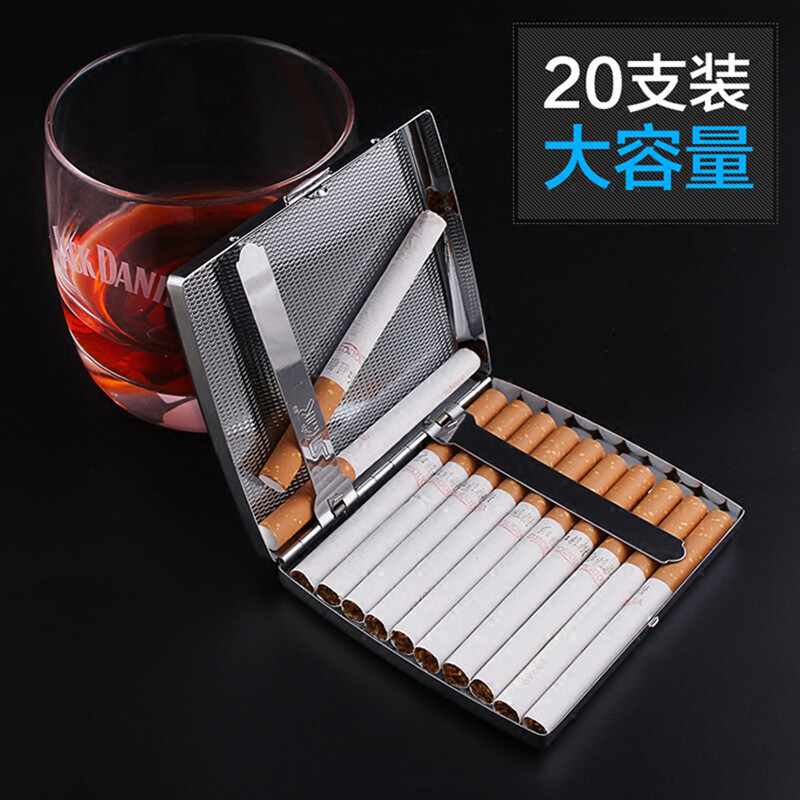 物有物语 烟盒20支装 可定制不锈钢金属薄款创意个性烟夹自动男女烟套盒 经典黑 20支装